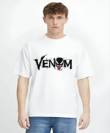 White Venom printed Oversized T-Shirt