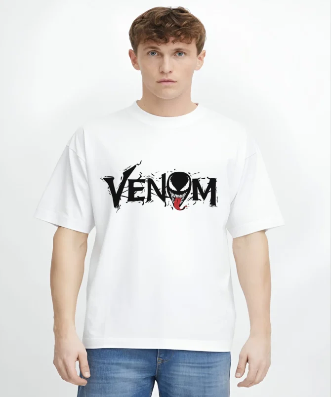 White Venom printed Oversized T-Shirt