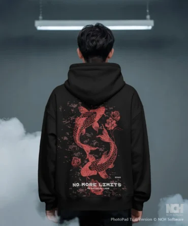 Red Fish printed Black Hoodie