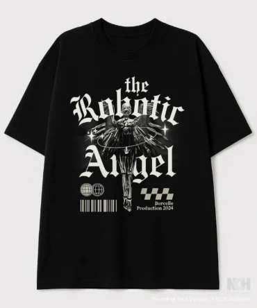 Black Robotic Angel Oversize T-Shirt