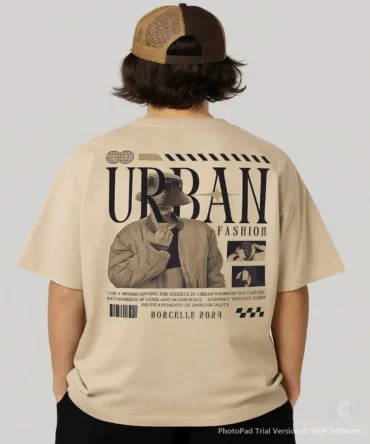 Beige Urban Printed Oversized T-Shirt