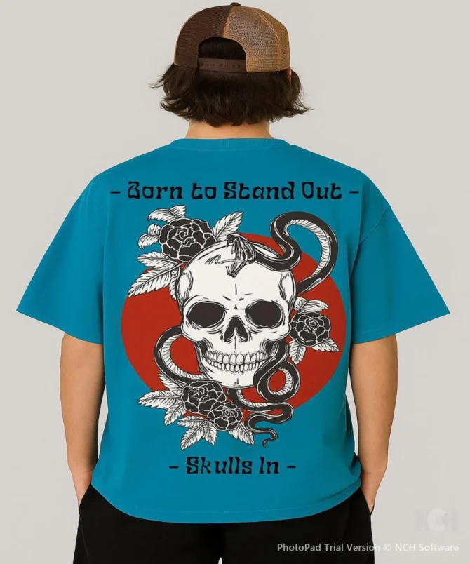 Blue Skull Printed Oversized T-Shirt – Grafikool